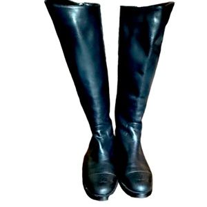 CHANEL Zip Up Shoes s Leather Knee High Riding Boots size W 8-8.5 EU 39